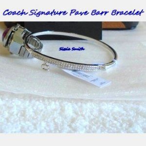 Coach Silver Signature Pave Barr Hinged Bracelet